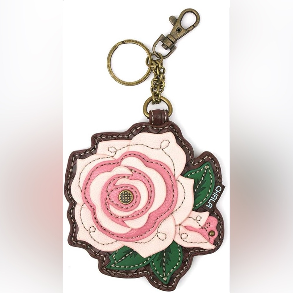 Chala pink Rose Key Chain Key Fob Change Purse NWOT